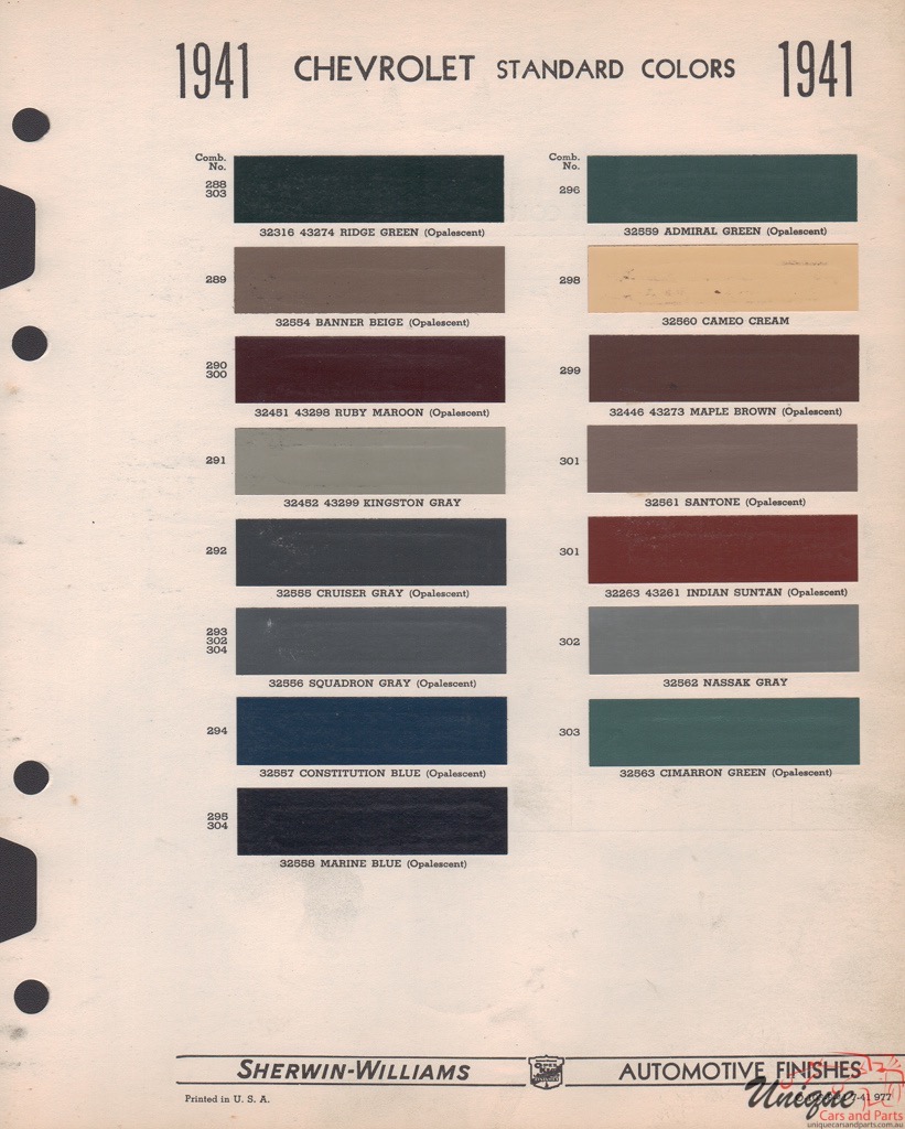 1941 Chev Paint Charts Williams 1
